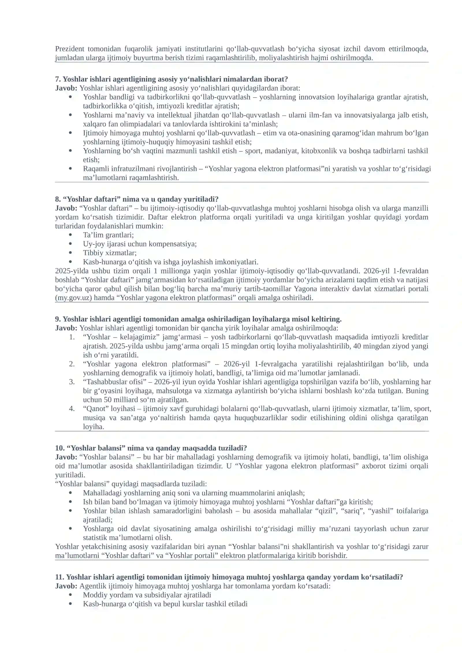ARGOS 2026-YIL MAHALLA YOSHLAR YETAKCHISI SUHBAT SAVOLLARI VA JAVOBLARI 235 TA SAVOL VA JAVOB 2
