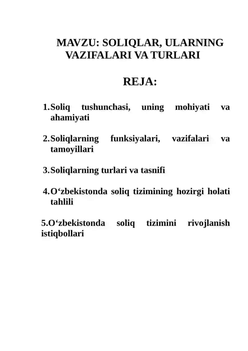 SOLIQLAR, ULARNING VAZIFALARI VA TURLARI 2