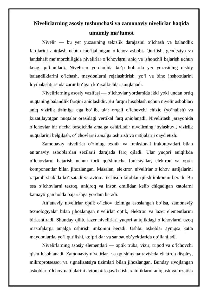 Zamonaviy nivelirlar va ularni klassifikatsiyasi. 2