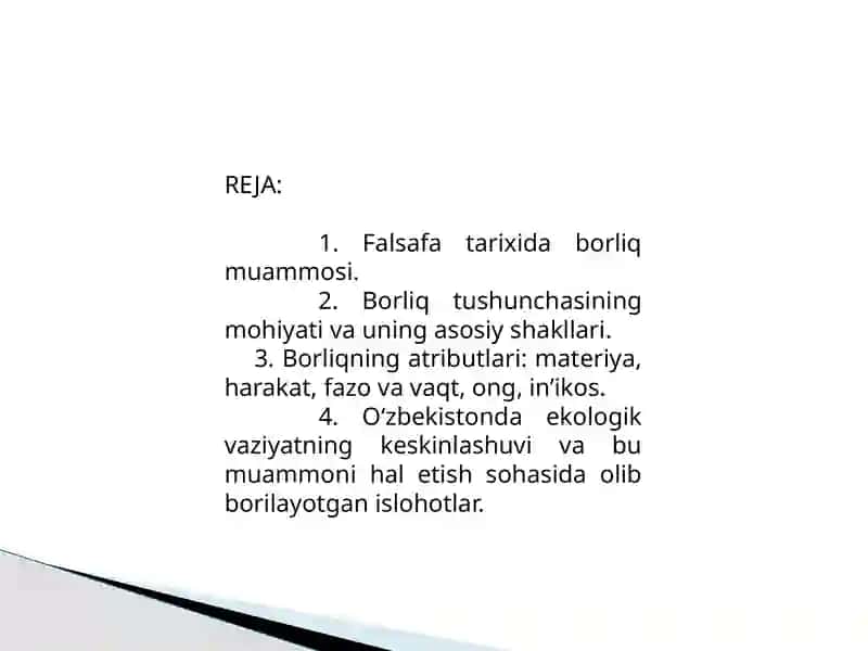 BORLIQ VA TABIYAT FALSAFASI (ONTOLOGIYA) 2