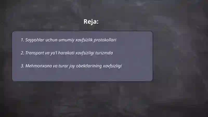 Sayyohlar uchun xavfsizlik 2