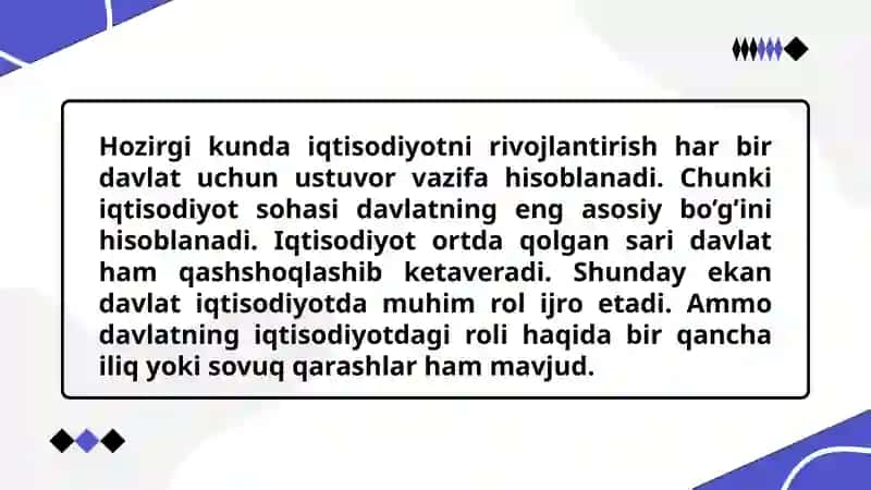 DAVLATNI IQTISODIYOTGA ARALASHUVI 2
