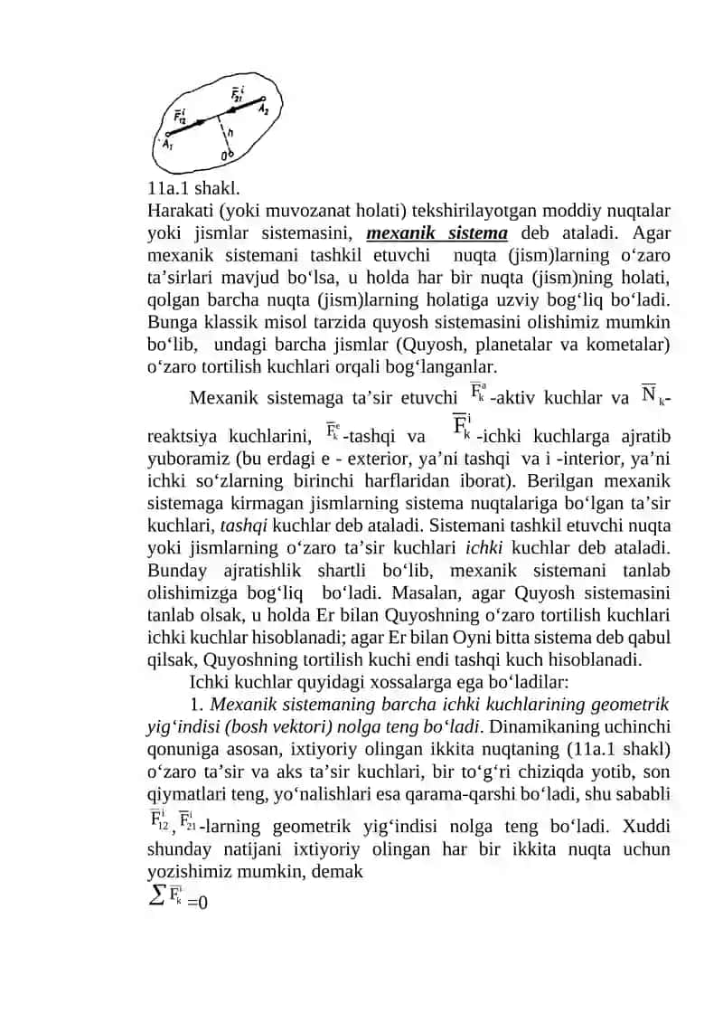 Mexanik tizim dinamikasiga kirish. Inersiya momenti. 2