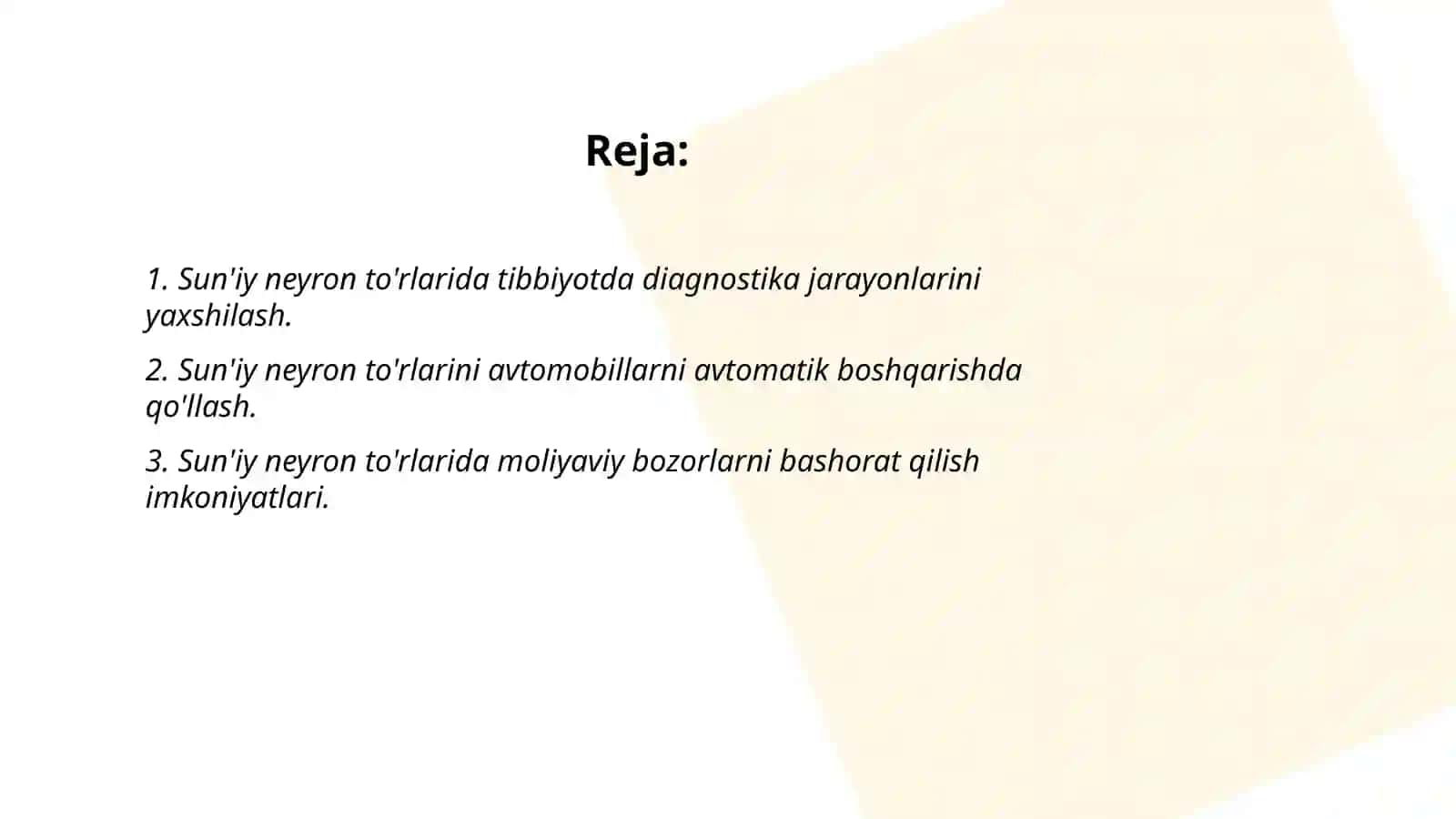 Sun'iy neyron to'rlaridan foydalanish imkoniyatlari 2