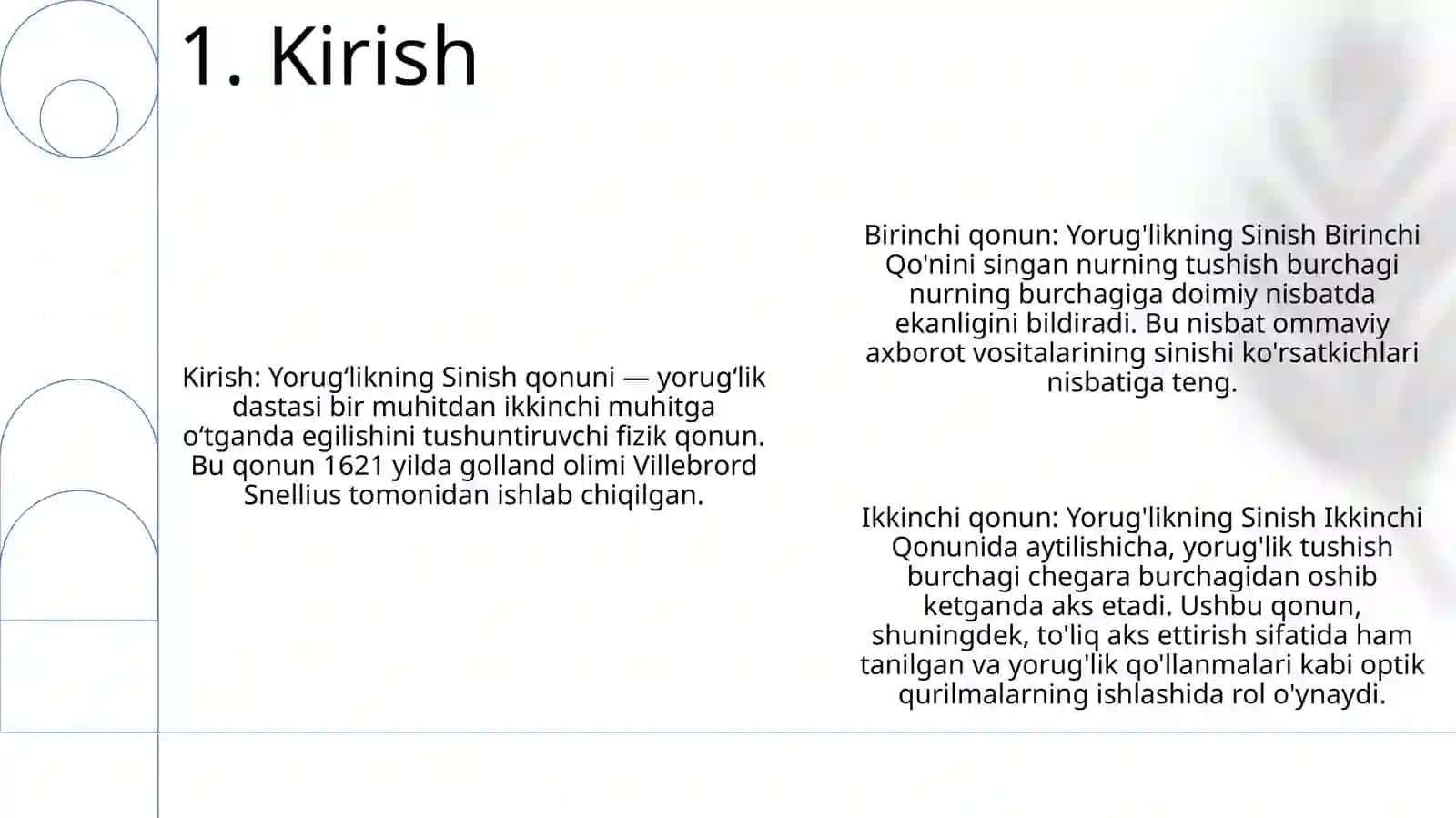 YorugʻLikning Sinish Qonunlari 2