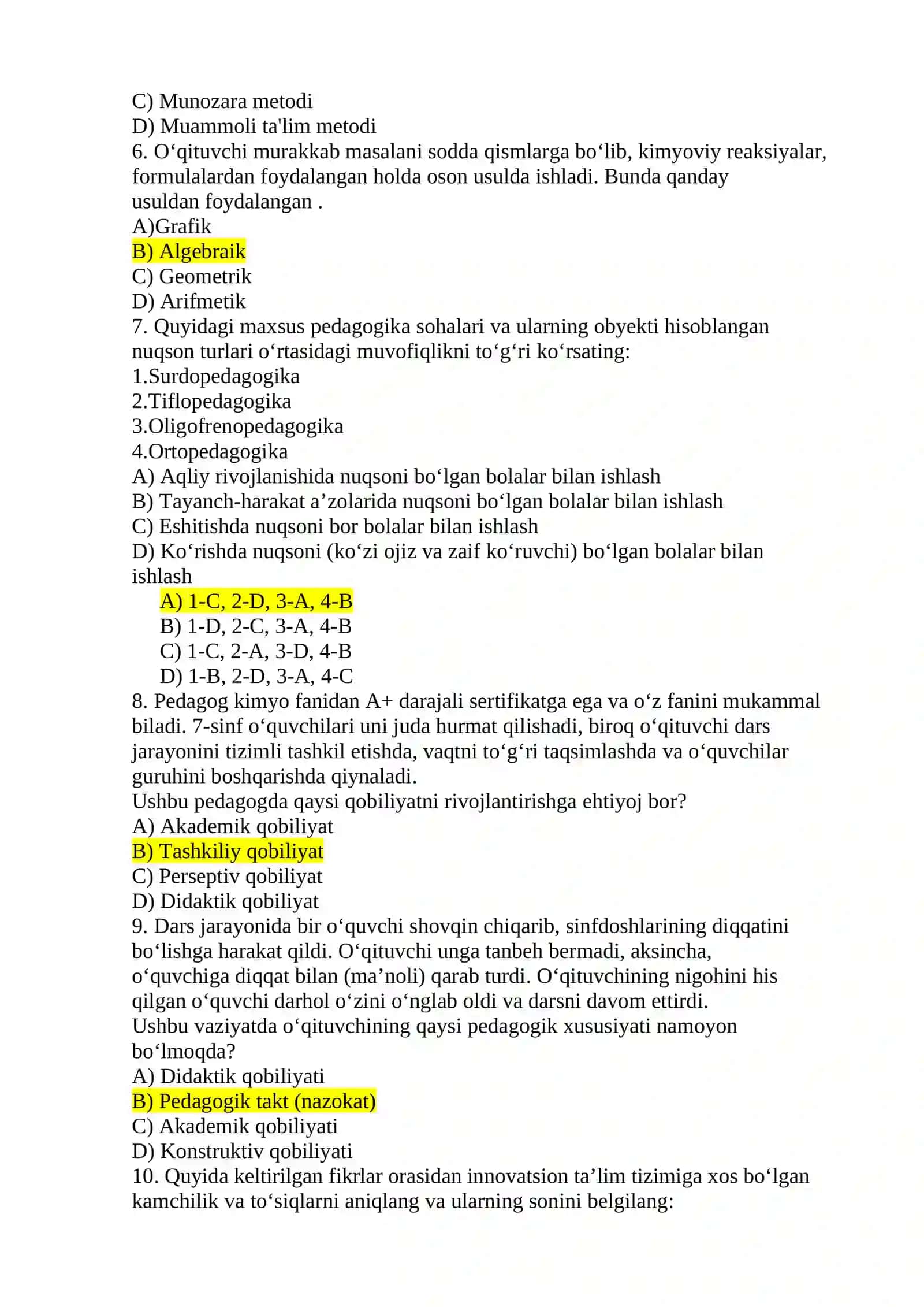Attestatsiya pedagogik mahorat testlari 2