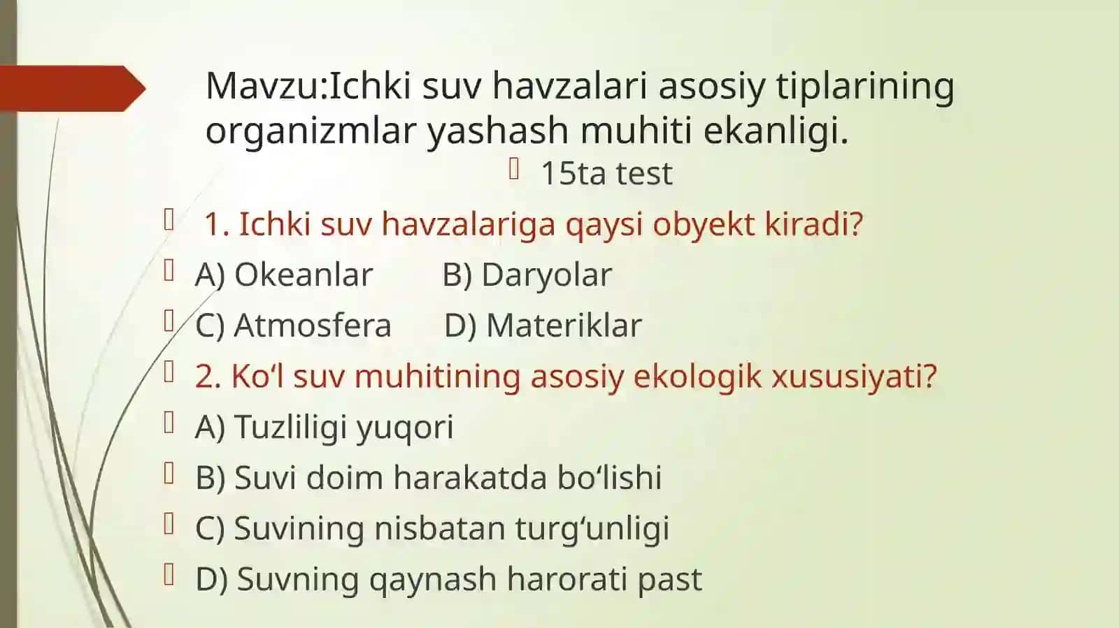 Geografiya yo’nalishi test savollari 2