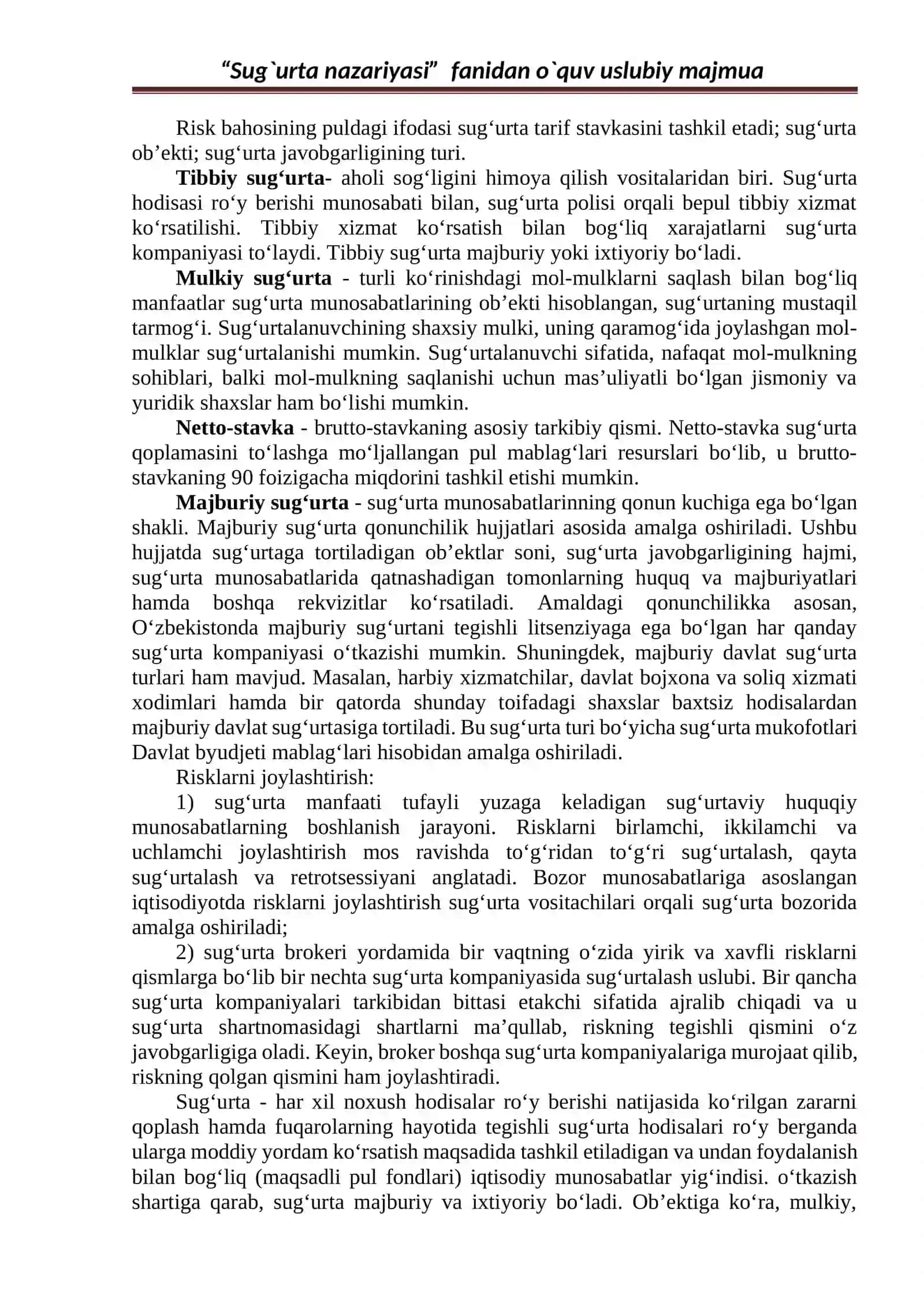 Sug`urta nazariyasi 2