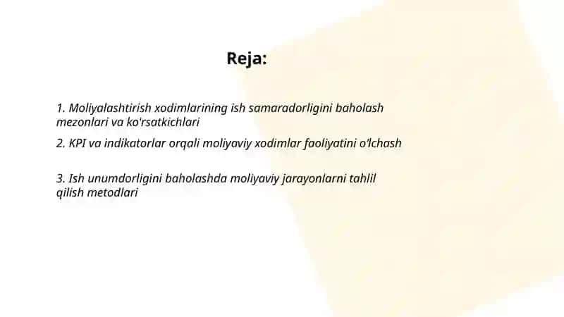 Moliyalashtirish xodimlari ishi samaradorligini baholash 2