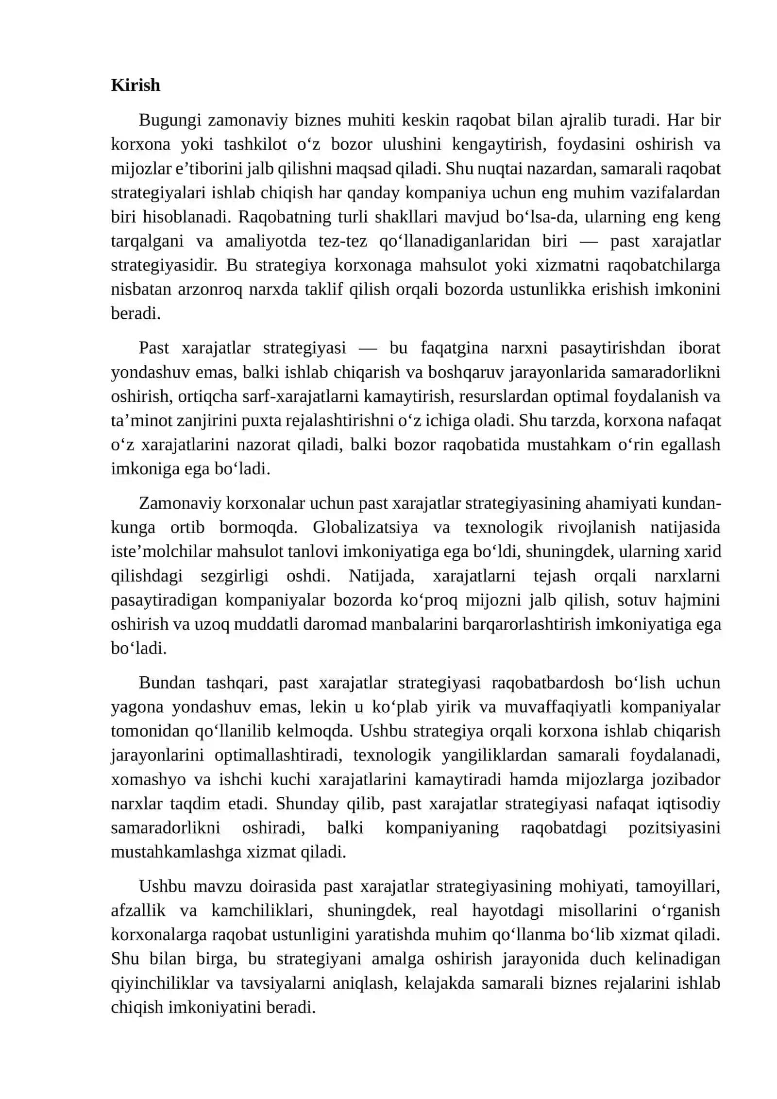 Past harajatlar strategiyasi 2