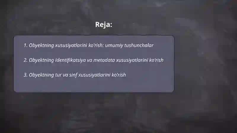 Obyektning xususiyatlari korish 2