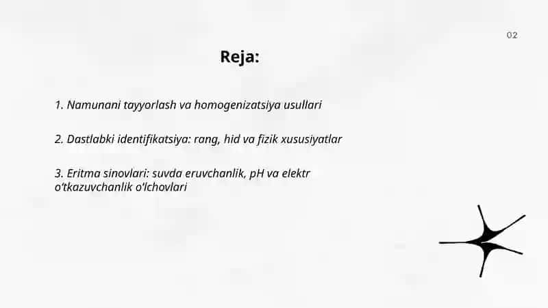 Quruq tuzni (noma'lum tarkibli) analiz qilish 2