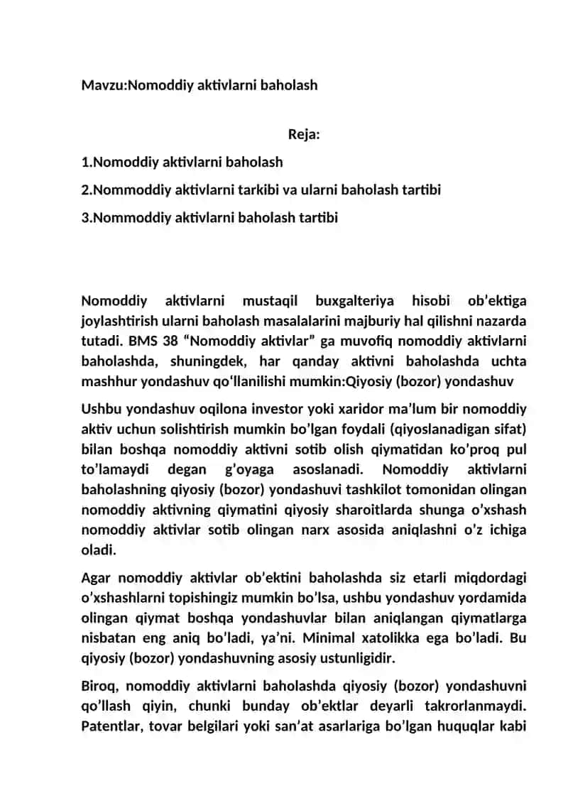 Nomoddiy aktivlarni baholash 2