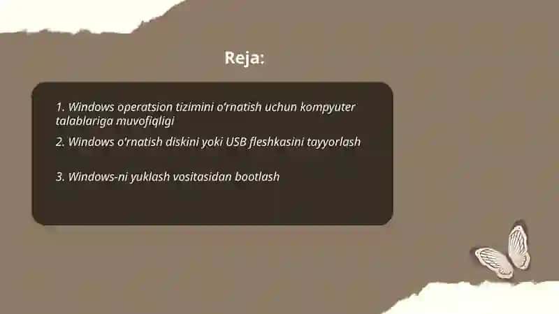 Windows operatsion tizimni kompyuterga oʻrnatish 2