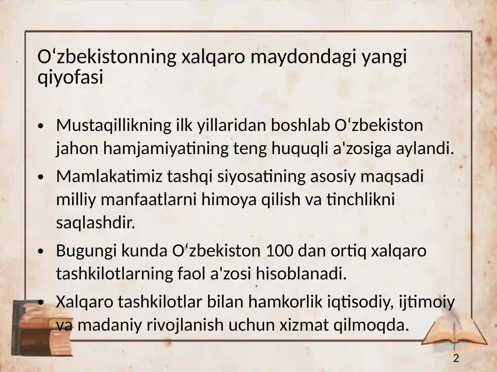 Oʻzbekistonning BMT va boshqa nufuzli tashkilotlarga a'zo boʻlishi 2