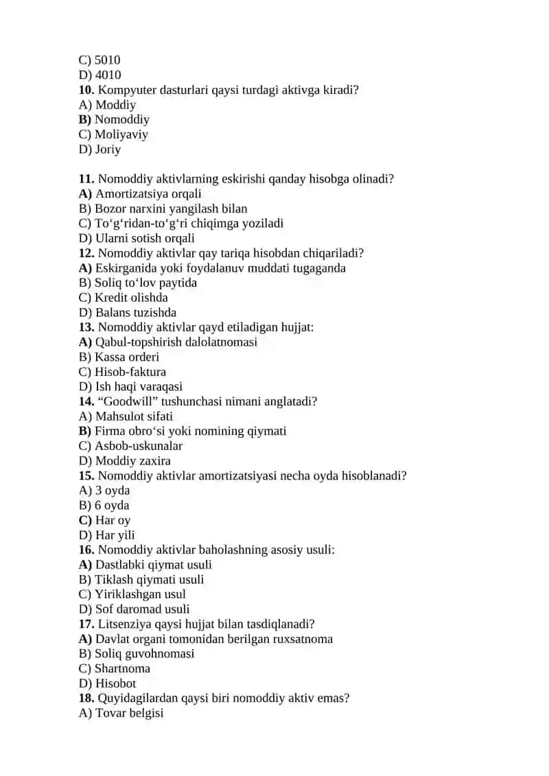 Nomoddiy aktivlar hisobi va baholash tartibi 2