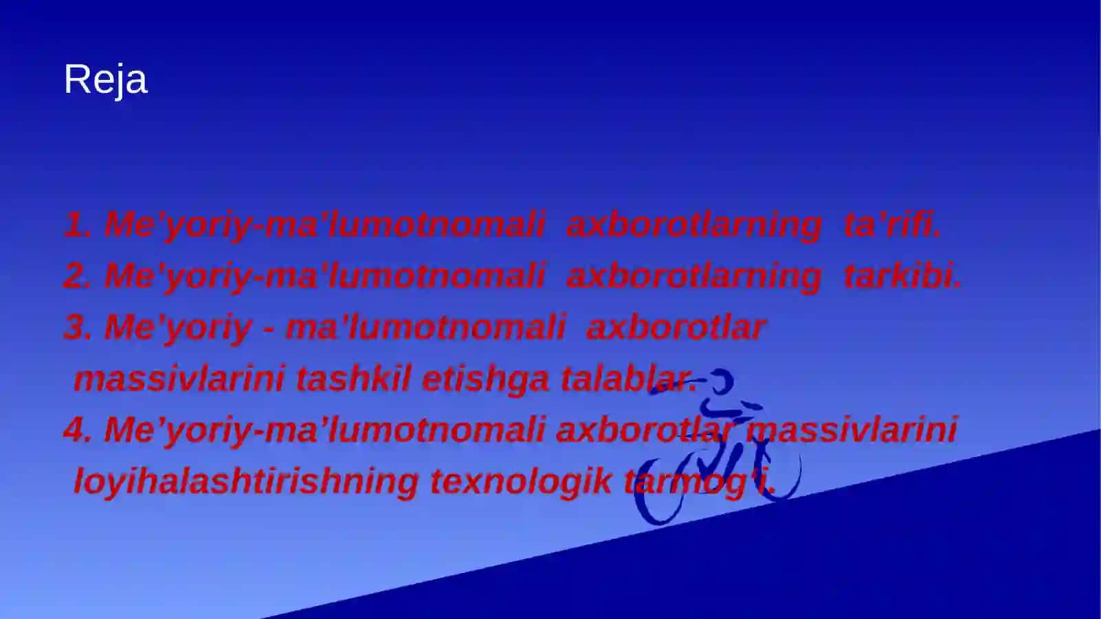 Mе’yoriy-ma’lumotnomaviy axborotlarni loyihalashtirish 2