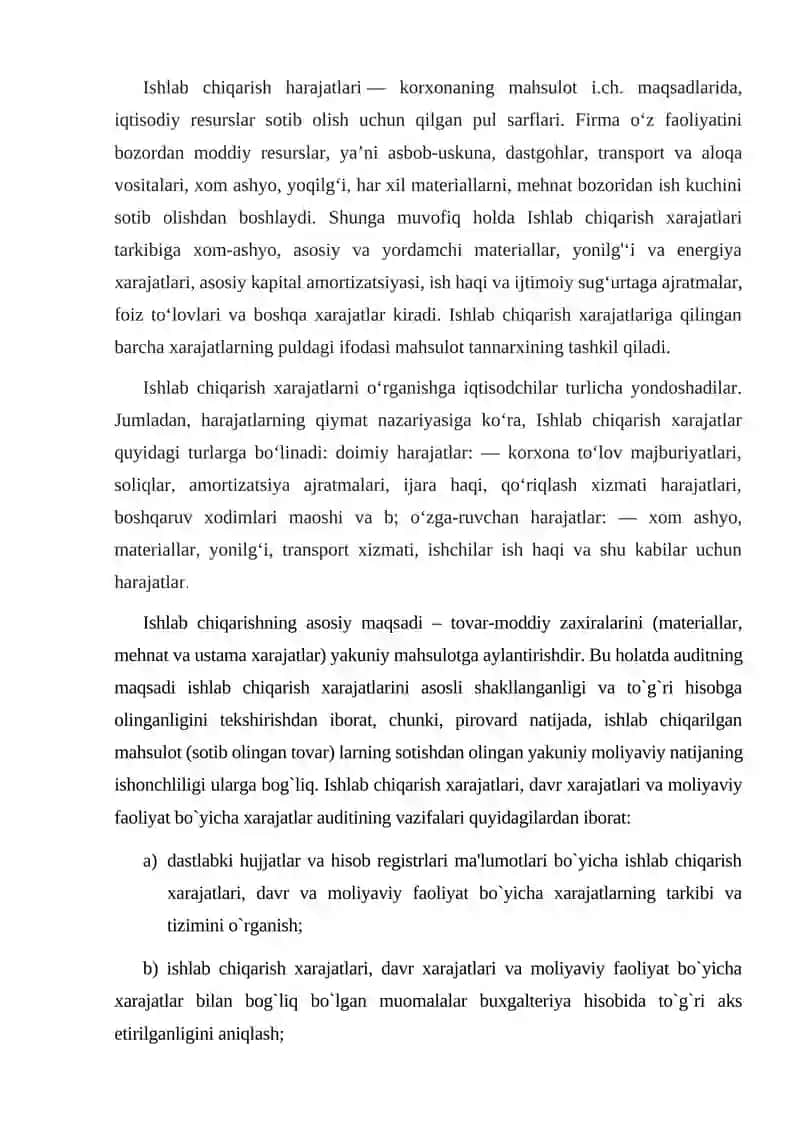 Ishlab chiqarish xarajatlari auditi 2