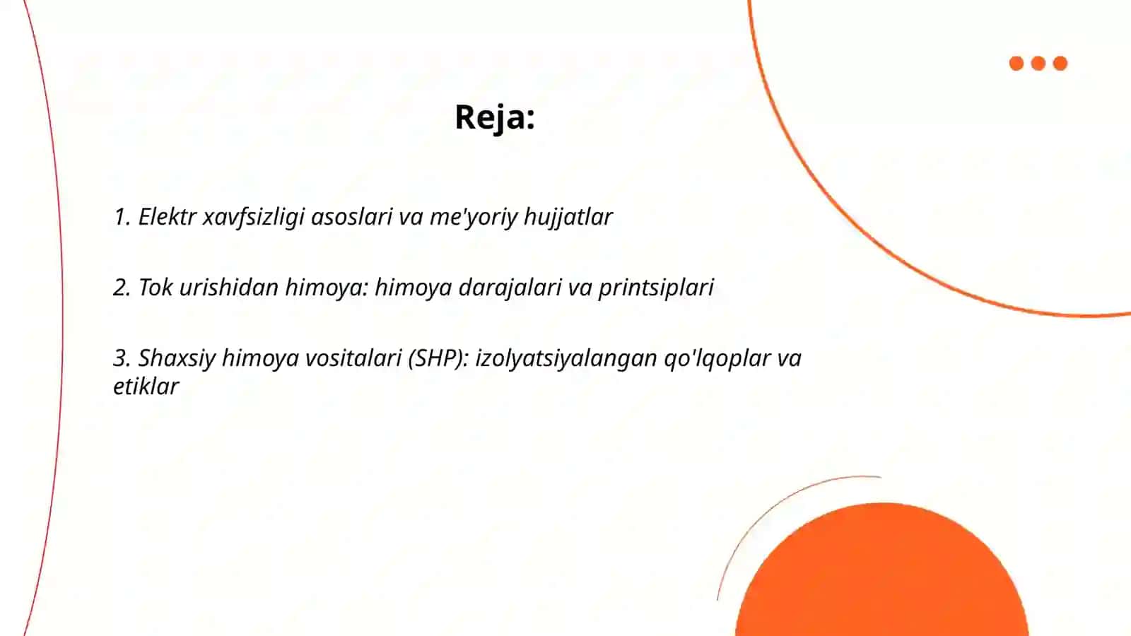 Elektr xavfsizligi qoidalarini o‘rganish va 2