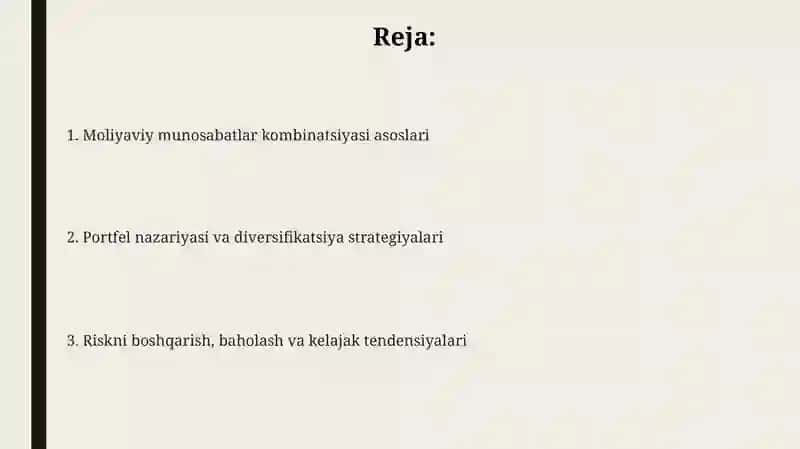 Moliya munosabatlari kombinatsiyasi 2