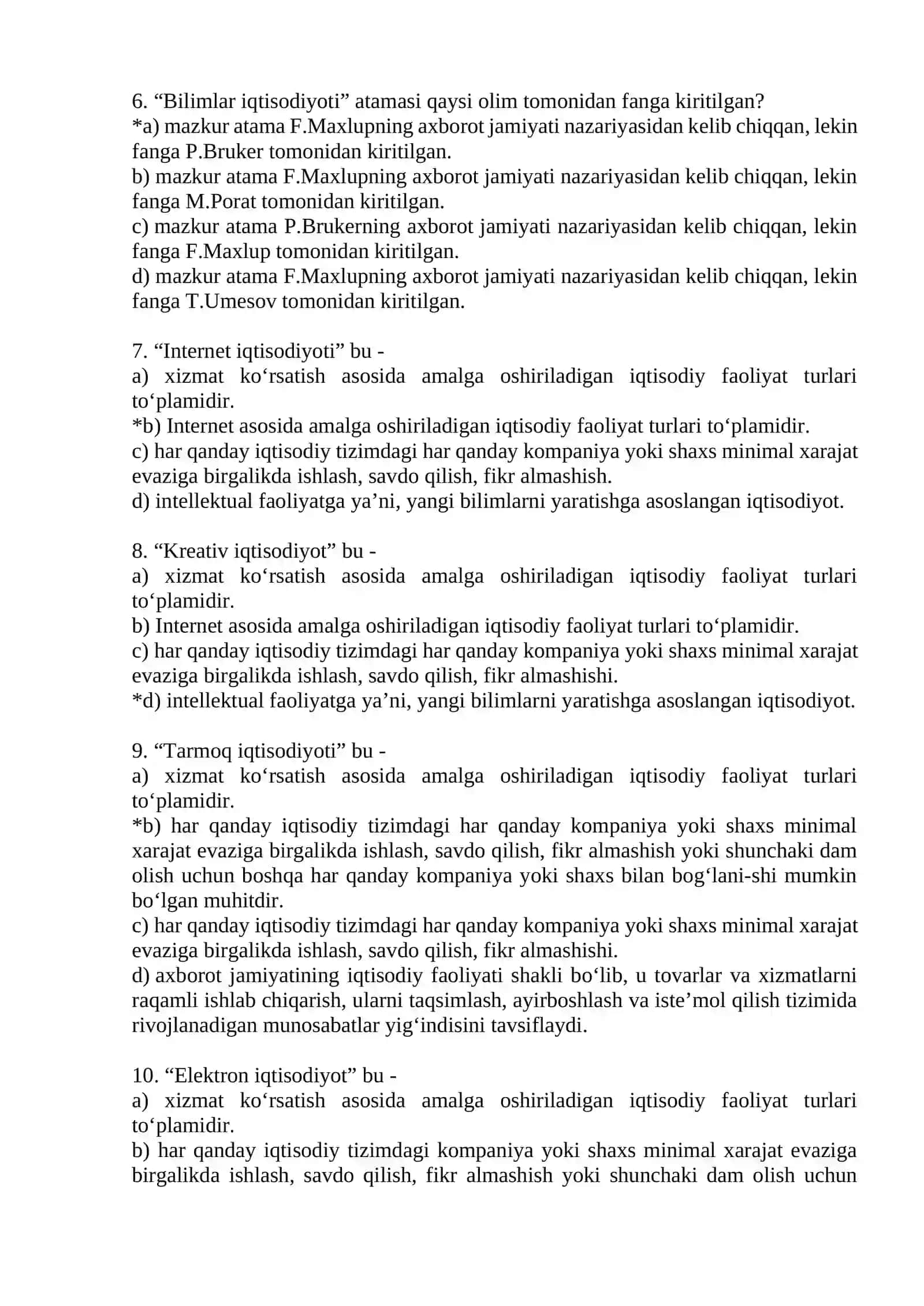Test Raqamli Iqtisodiyot fanidan 2