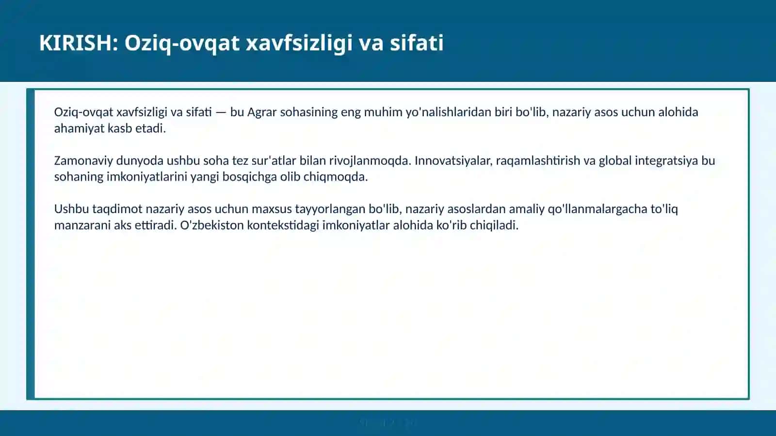 Oziq-ovqat xavfsizligi va sifati 2