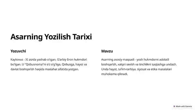 Qobusnoma: Barkamol Inson Tarbiyasi 2