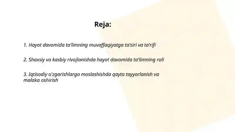Hayot davomida ta'lim muvafaqqiyat vositasi sifatida 2
