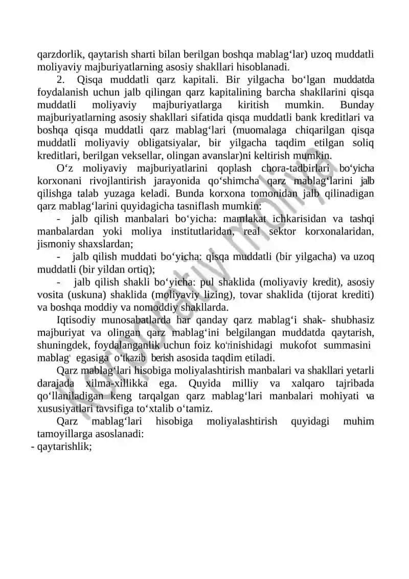 QARZ MABLAG’LARI HISOBIGA MOLIYALASHTIRISH 2