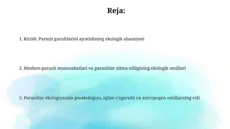 Parazitlar guruhi ajralishining ekalogik asoslari 2