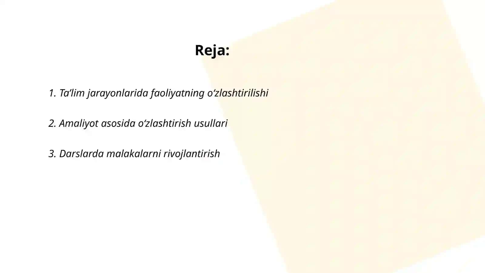 Faoliyatning o'zlashtirilishi va malakalarni egallash 2