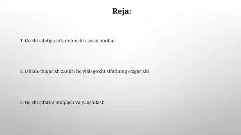 Go’shtning sifatiga tasir etuvchi omillar 2