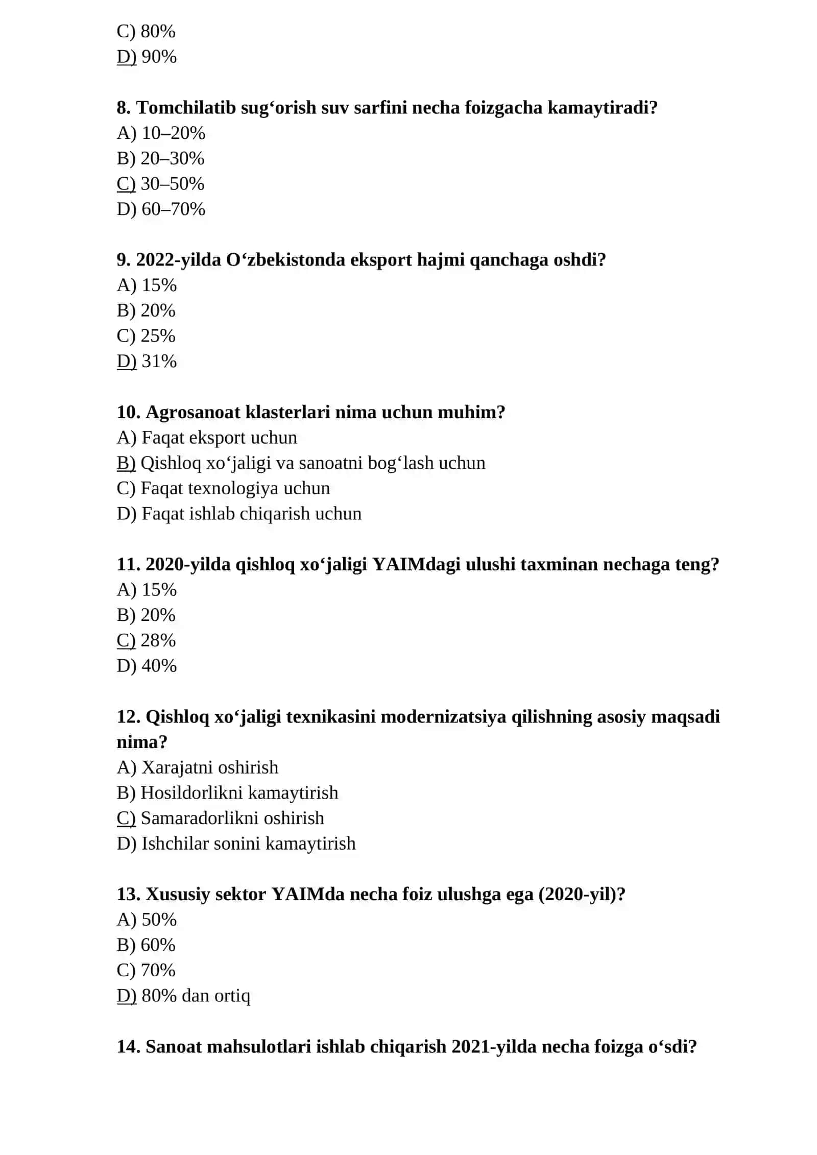 qishloq xojaligi Test 2