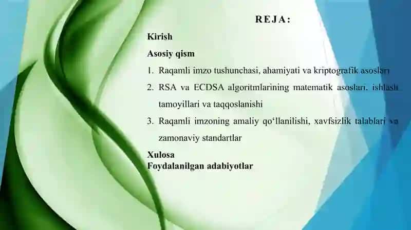Raqamli imzo algoritmlari (RSA, ECDSA) va ularning qo‘llanilishi 2