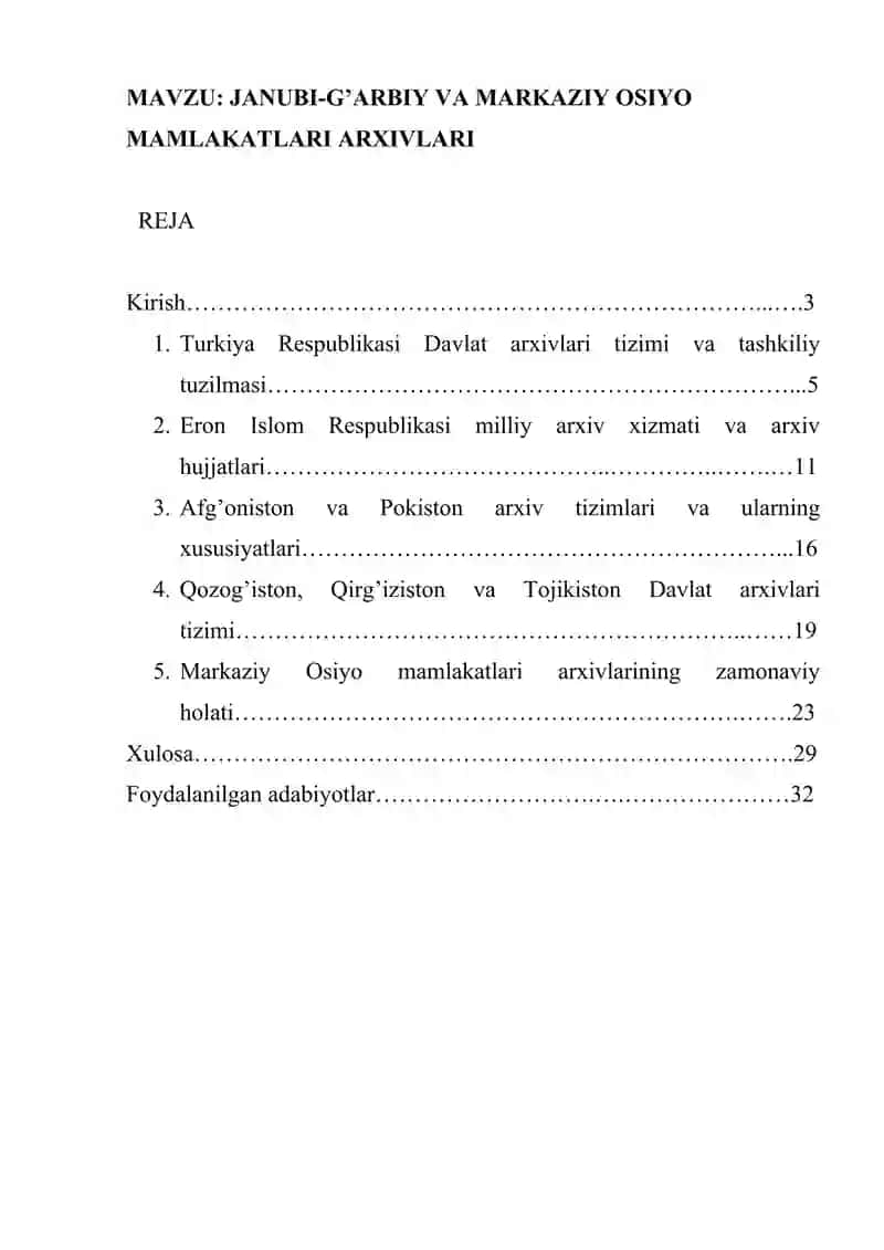 JANUBI-G’ARBIY VA MARKAZIY OSIYO MAMLAKATLARI ARXIVLARI 2