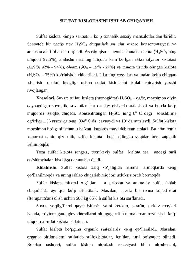 Sulfat kislota ishlab chiqarish 2
