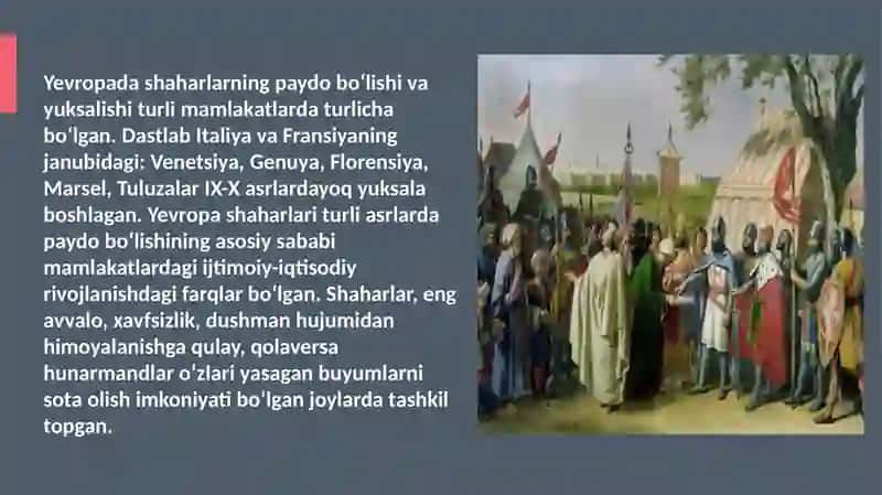 Oʻrta asr shaharlarining vujudga kelishi slayd 2