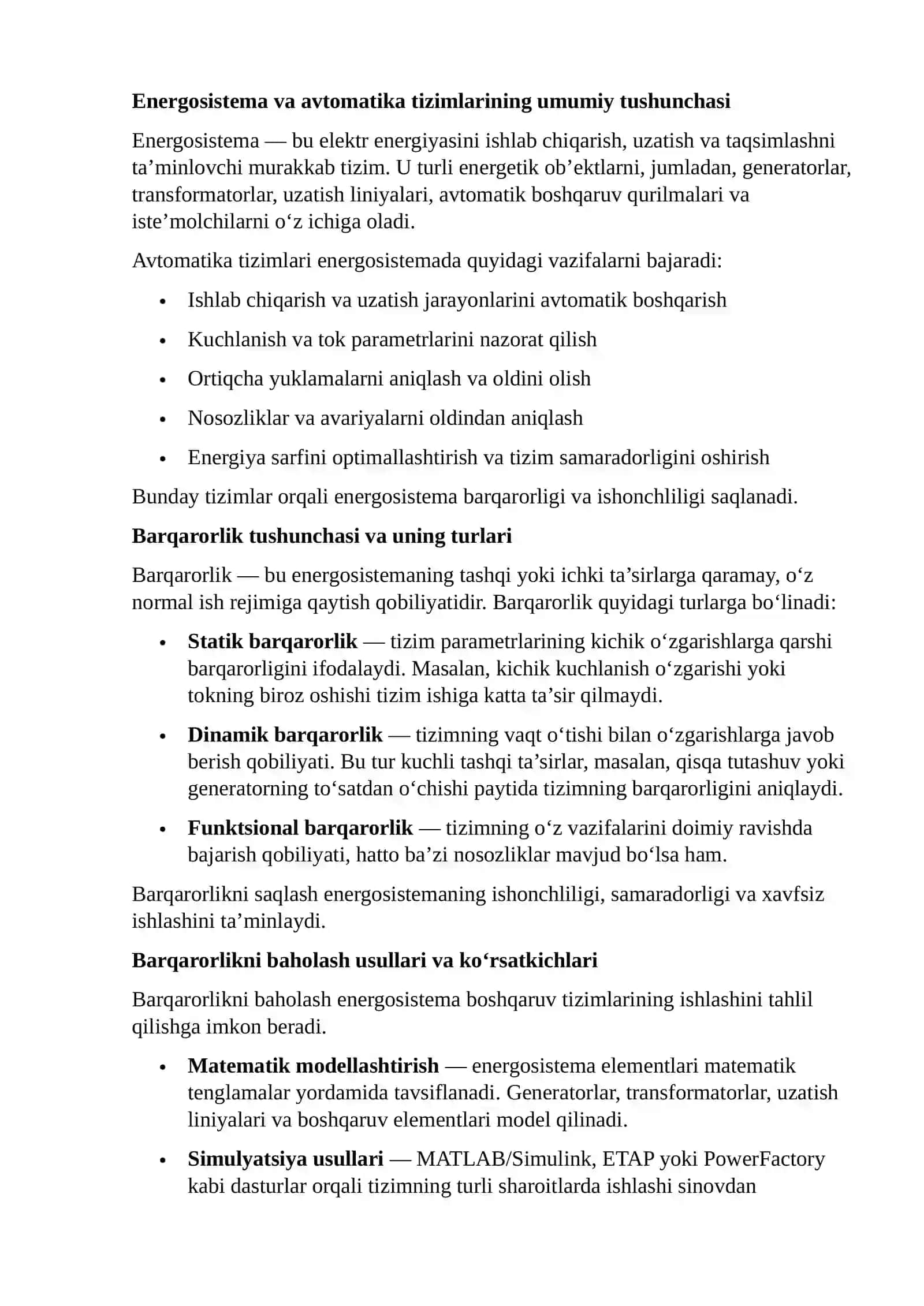ENERGOSISTEMADA AVTOMATIKA TIZIMLARI BARGARORLIGINI BAHOLASH 2