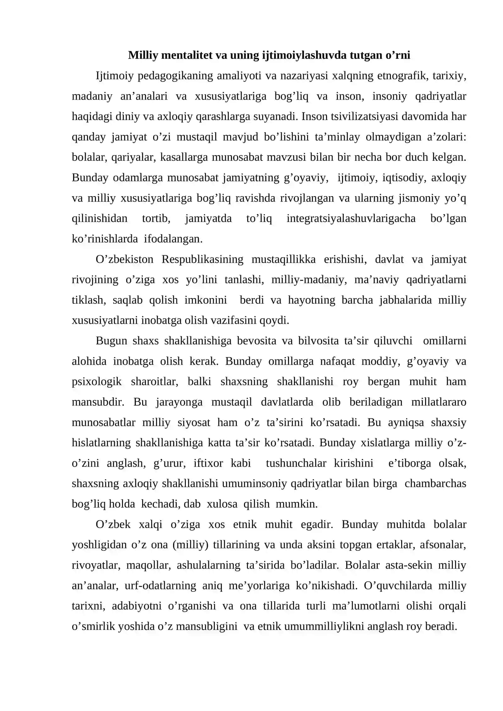 Milliy mеntаlitеt vа uning ijtimоiylаshuvdа tutgаn o’rni 2