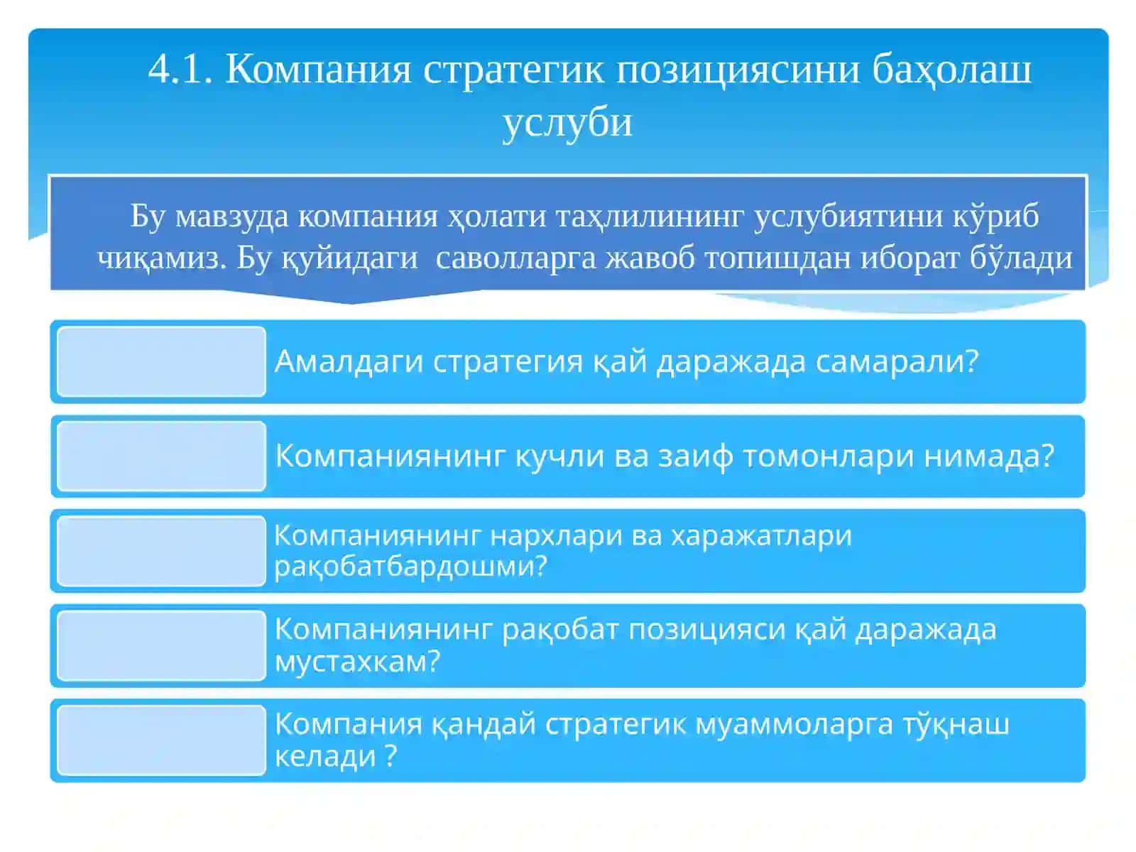 Компания стратегик позициясини баҳолаш услуби 2