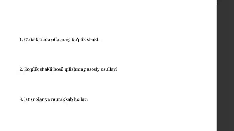 O'zbek tilida otlarning ko'plik shakli 2