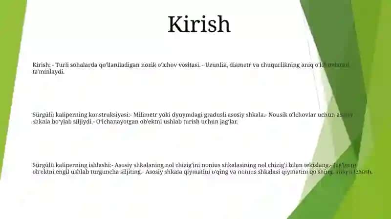 Shtangensirkul Aspobini Tuzulishini O'Rganish 2