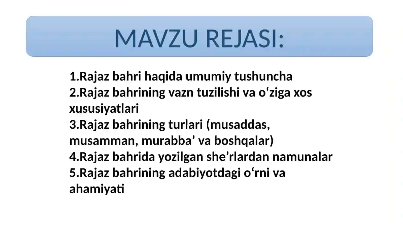 RAJAZBAHRI VA VAZNLARI 2