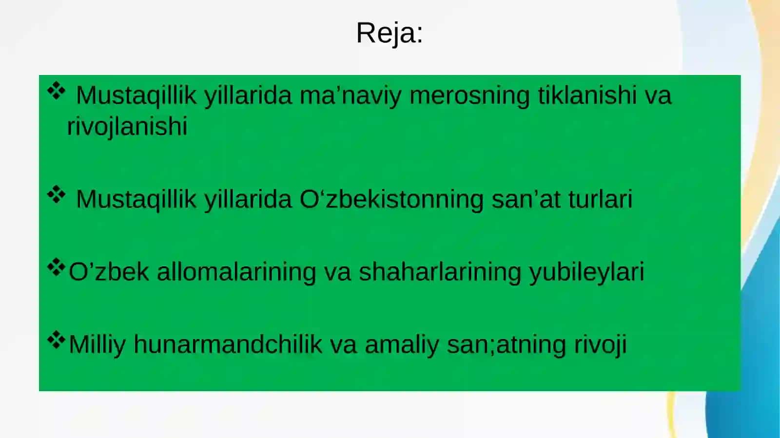 Mustaqillik yillarida O’zbekiston madaniyati va san’ati 2