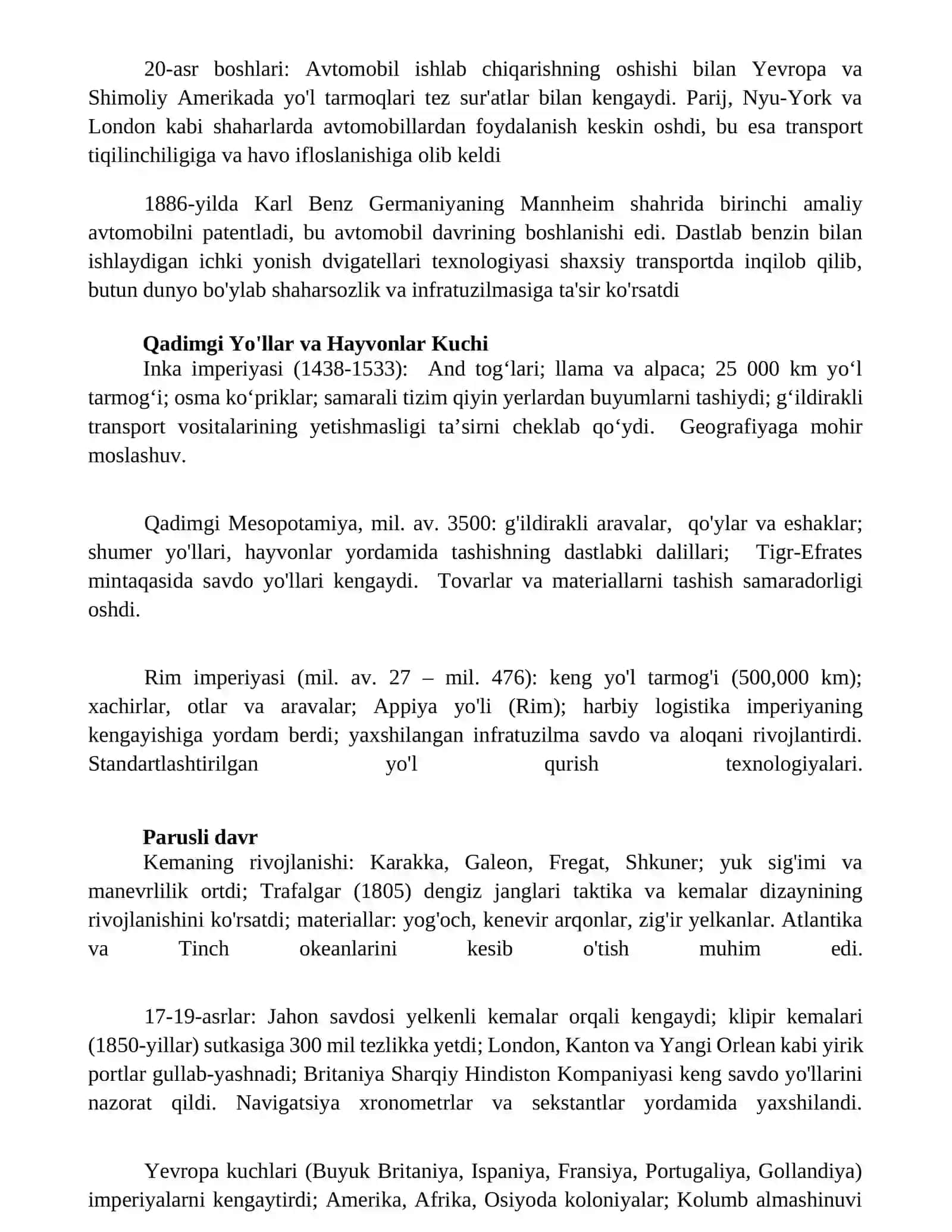 Transport turlari rivojlanishining tarixi 2