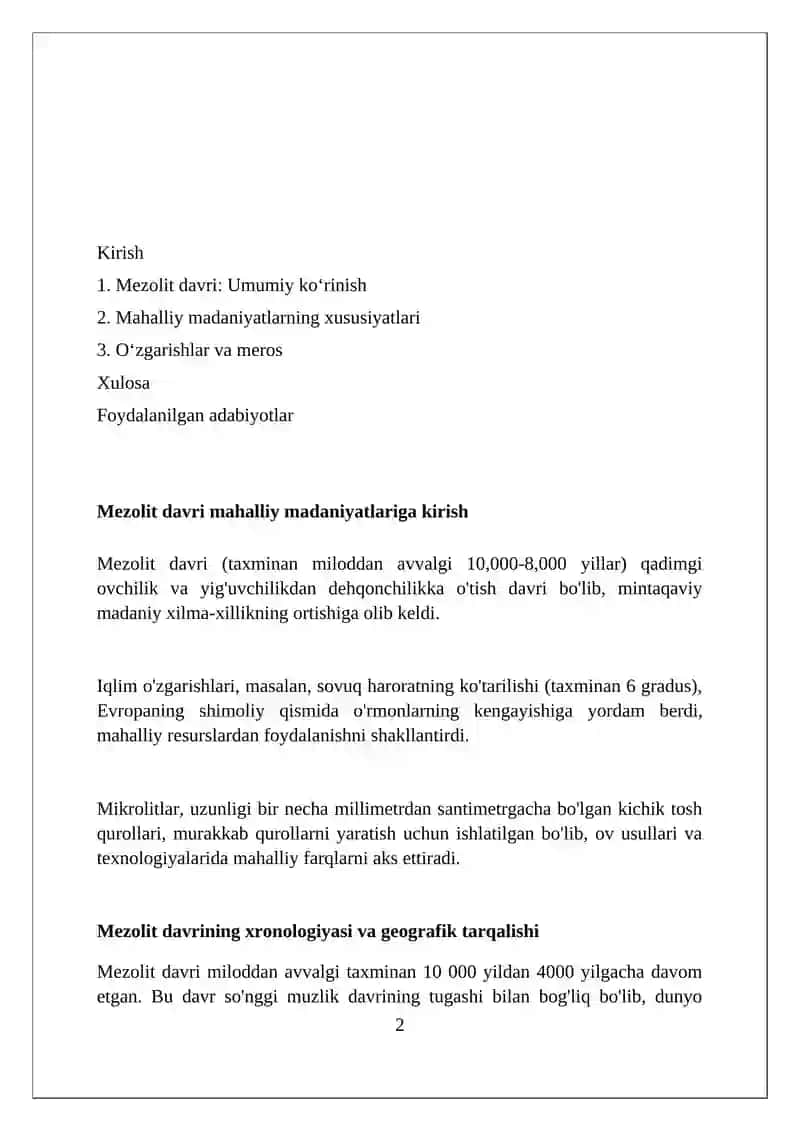 MEZOLIT DAVRI LOKAL MADANIYATLARI 2