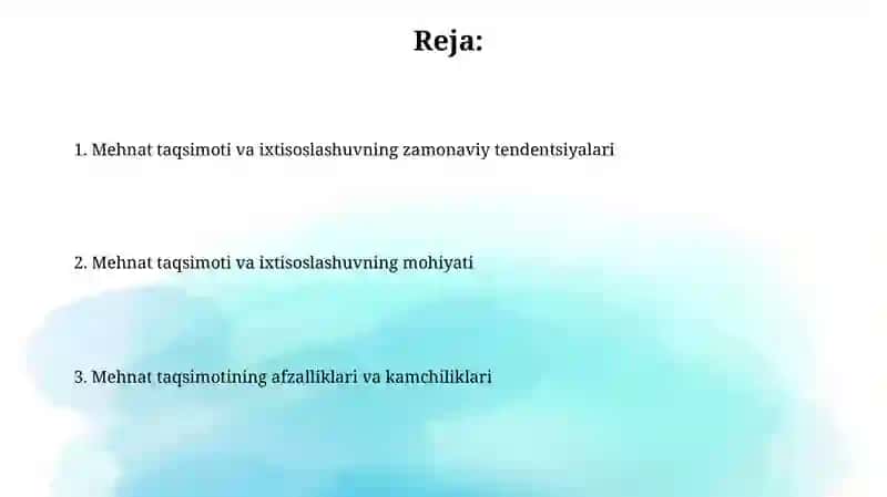 Mehmat taqsimoti va ixtisoslashuv 2