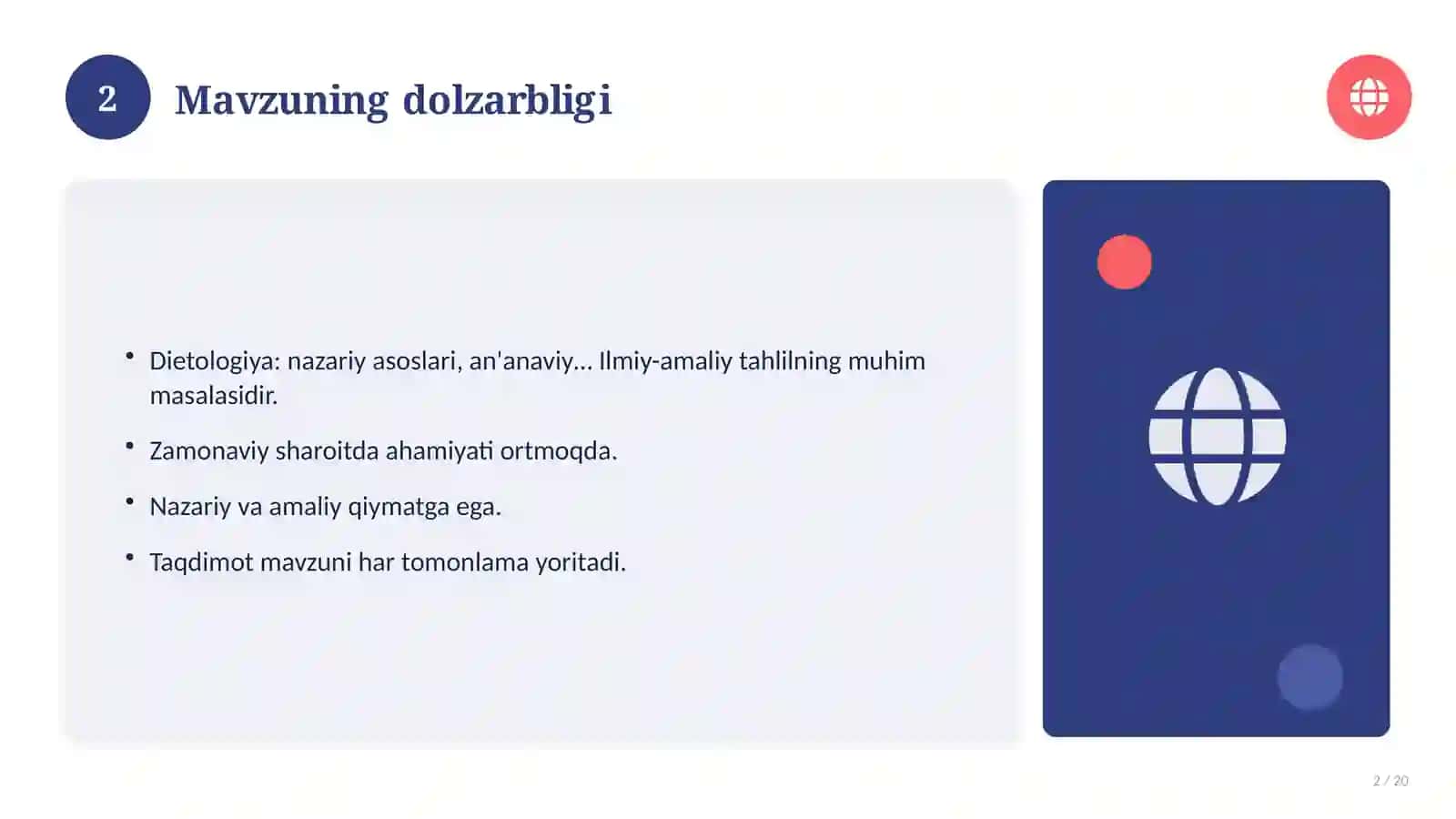 Dietologiya: nazariy asoslari, an'anaviy yondashuvda (Esse) 2