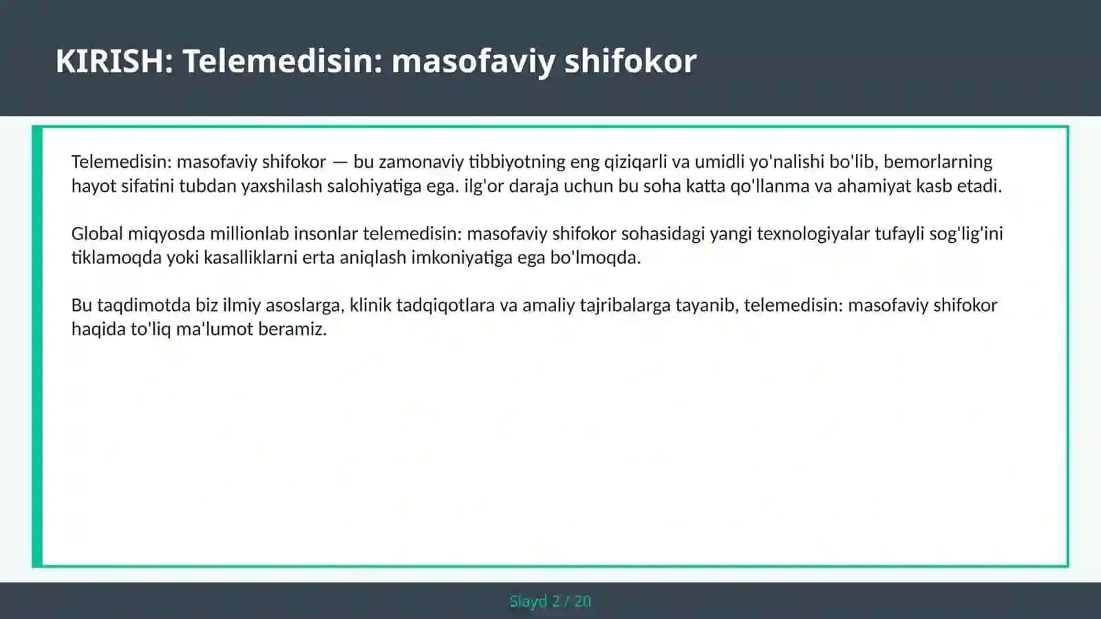 TELEMEDISIN: MASOFAVIY SHIFOKOR 2