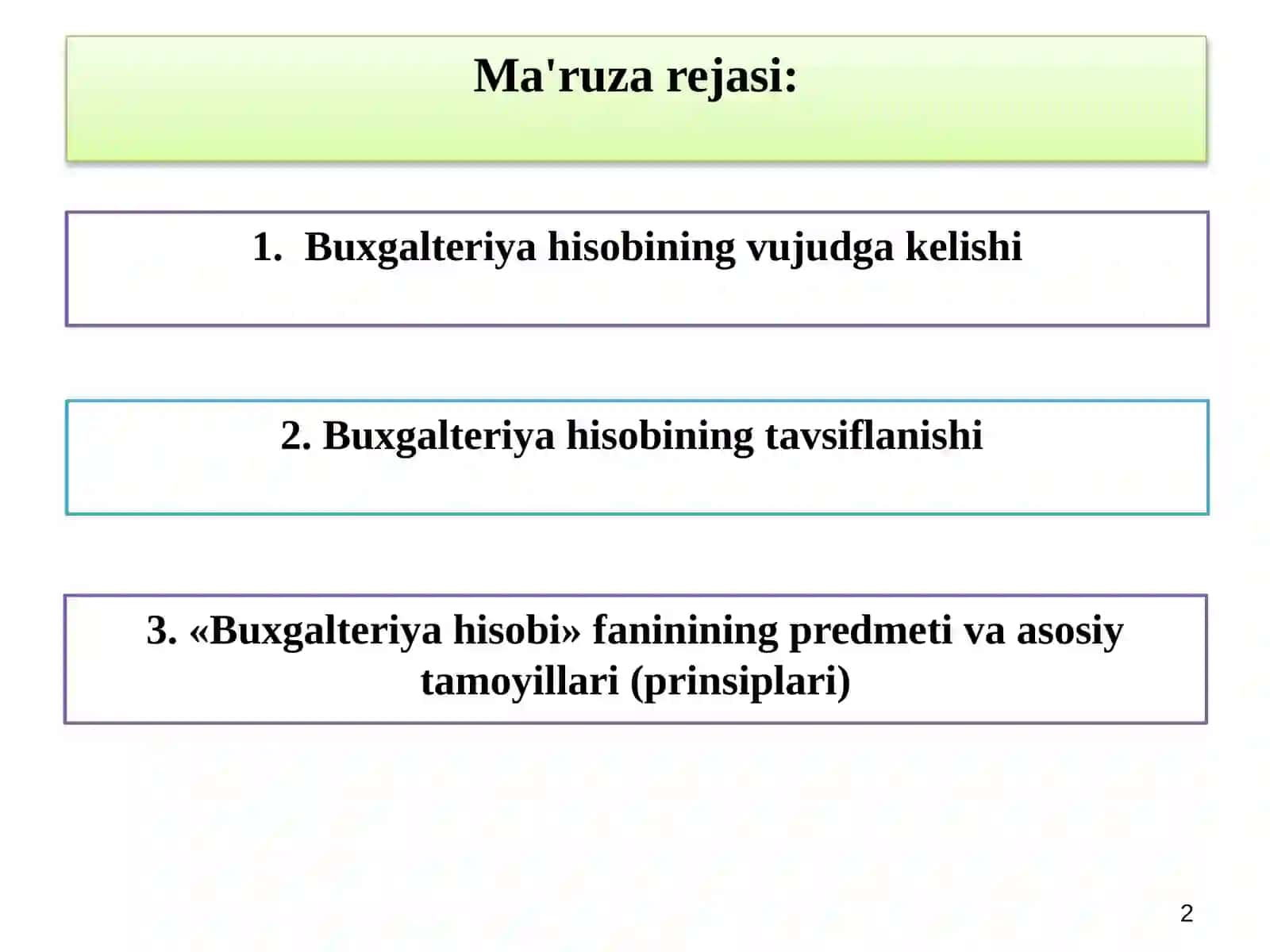 BUXGALTERIYA HISOBI FANIGA KIRISH 2